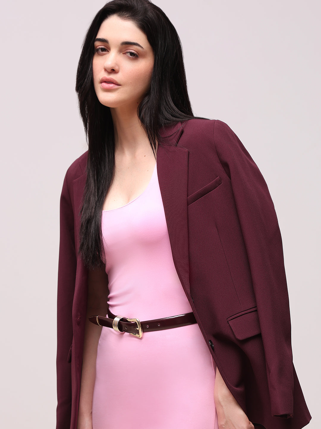 Burgundy Golden Buckle Belt