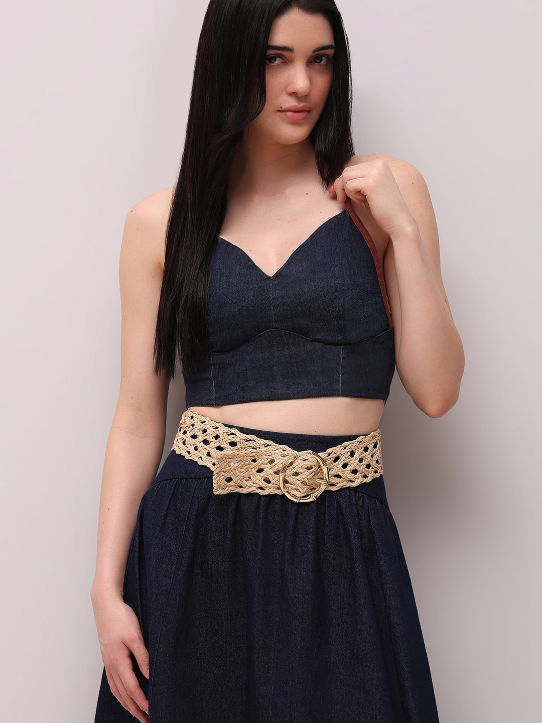 Beige Straw Waist Belt
