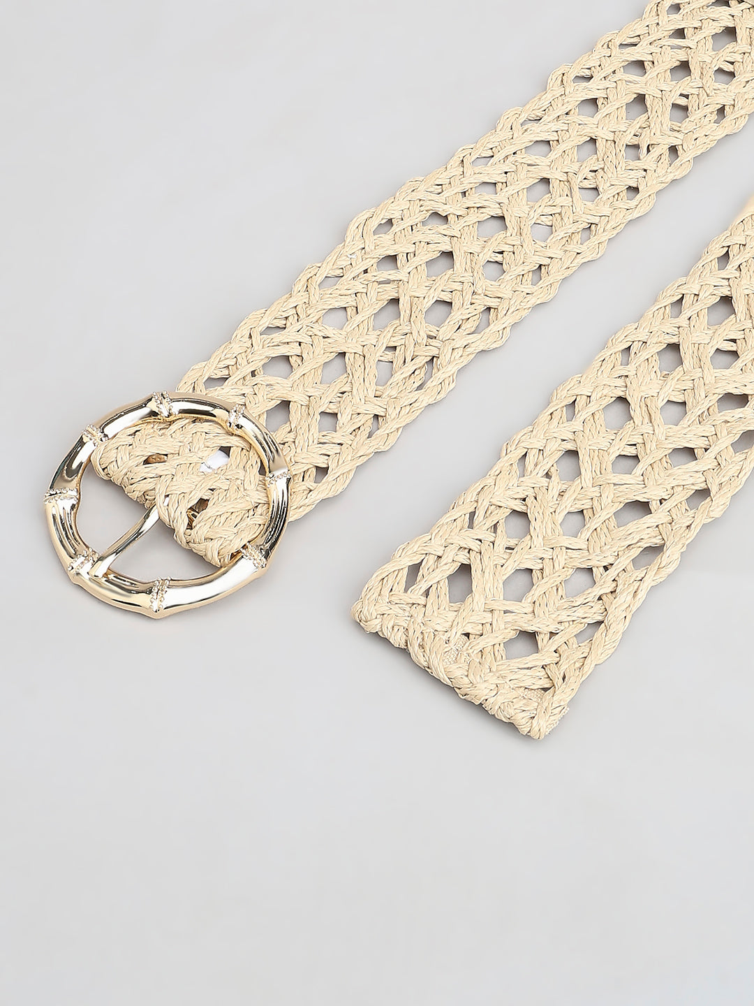 Beige Straw Waist Belt