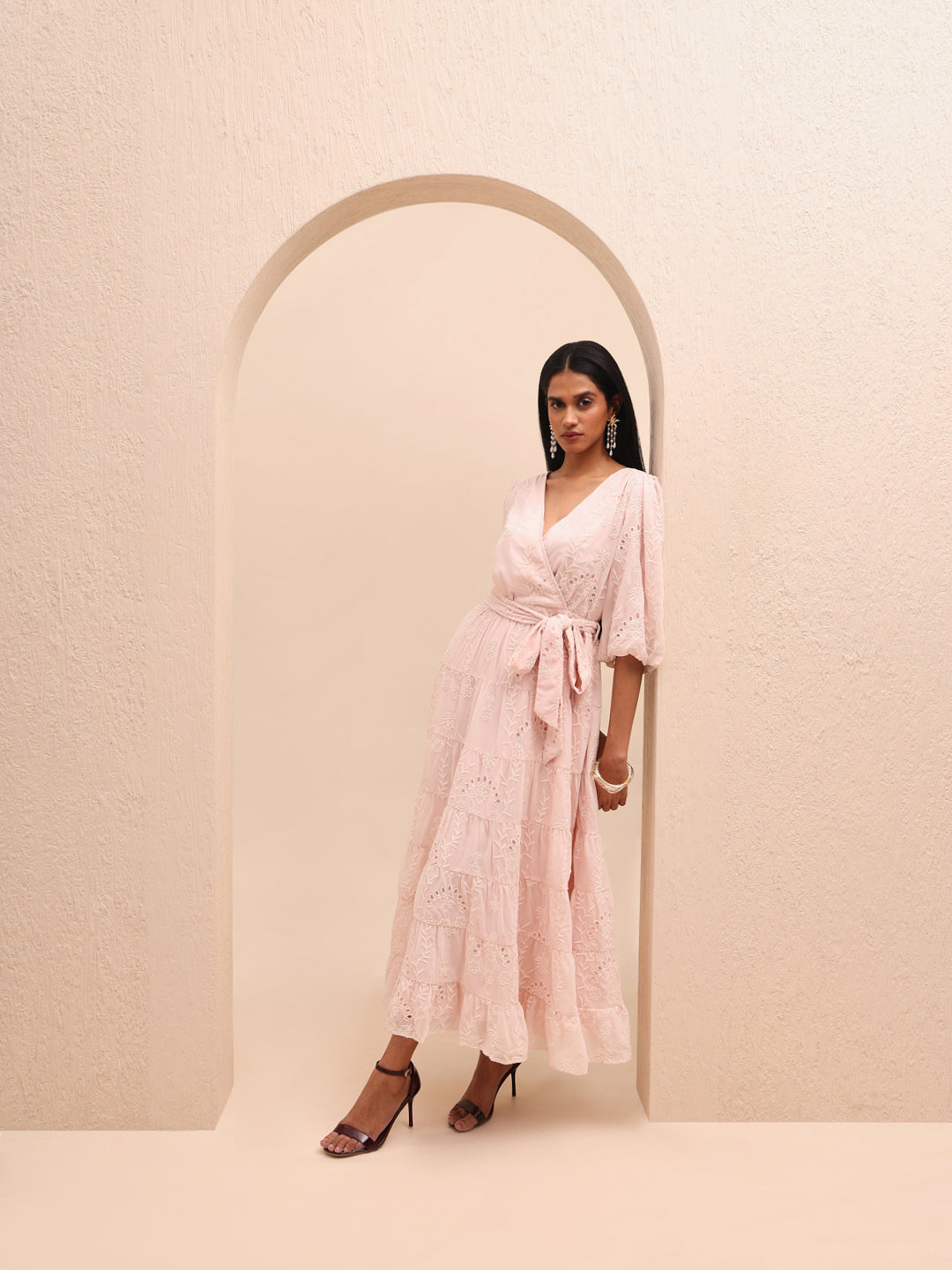 Pink Embroidered Wrap Dress
