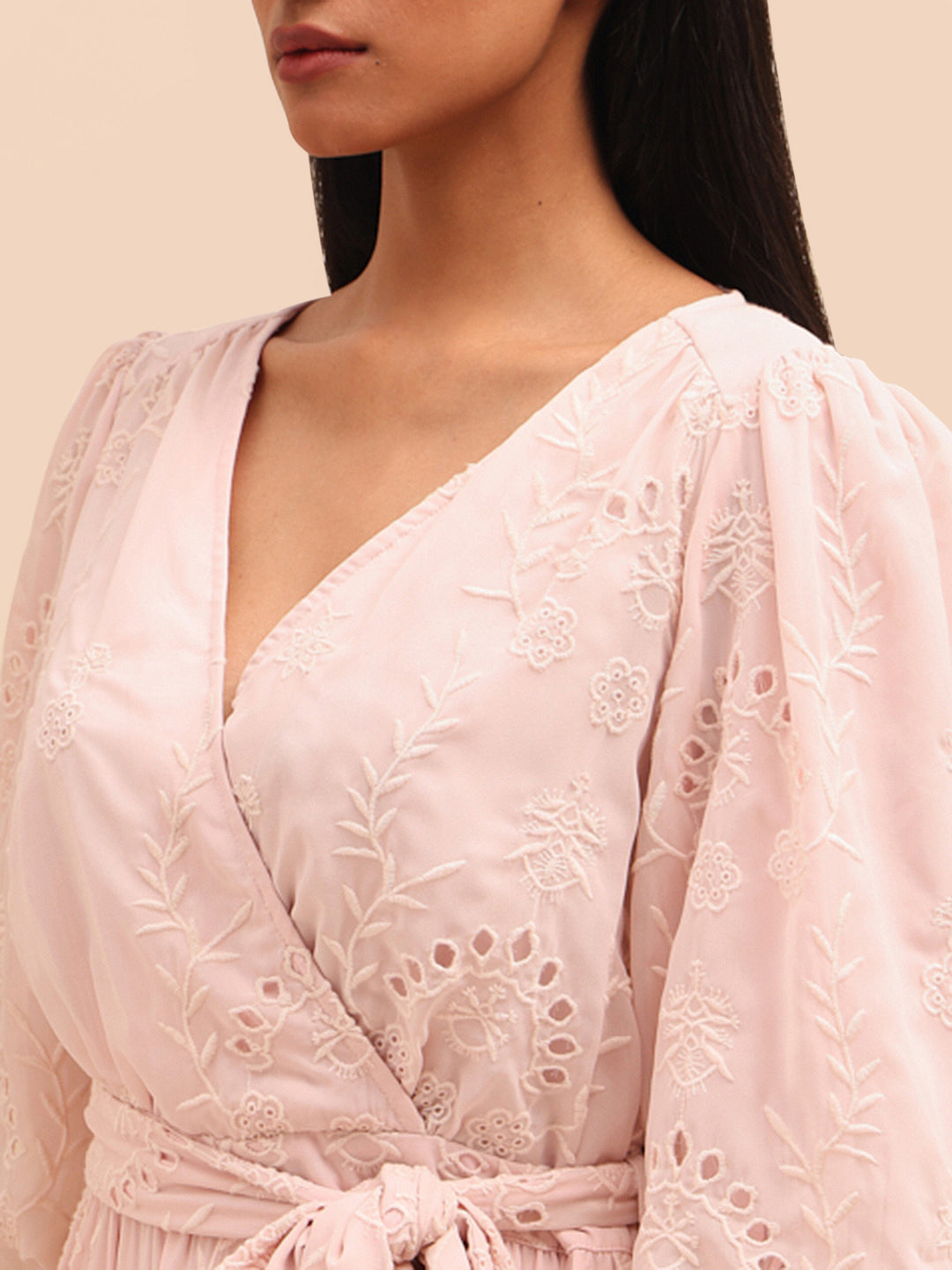 Pink Embroidered Wrap Dress