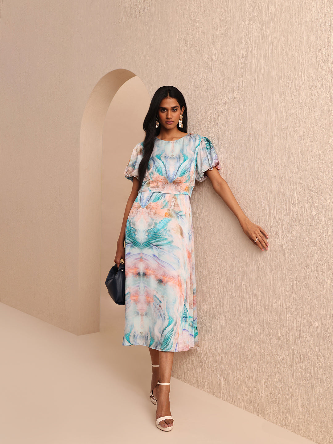 Blue Printed Midi Dress