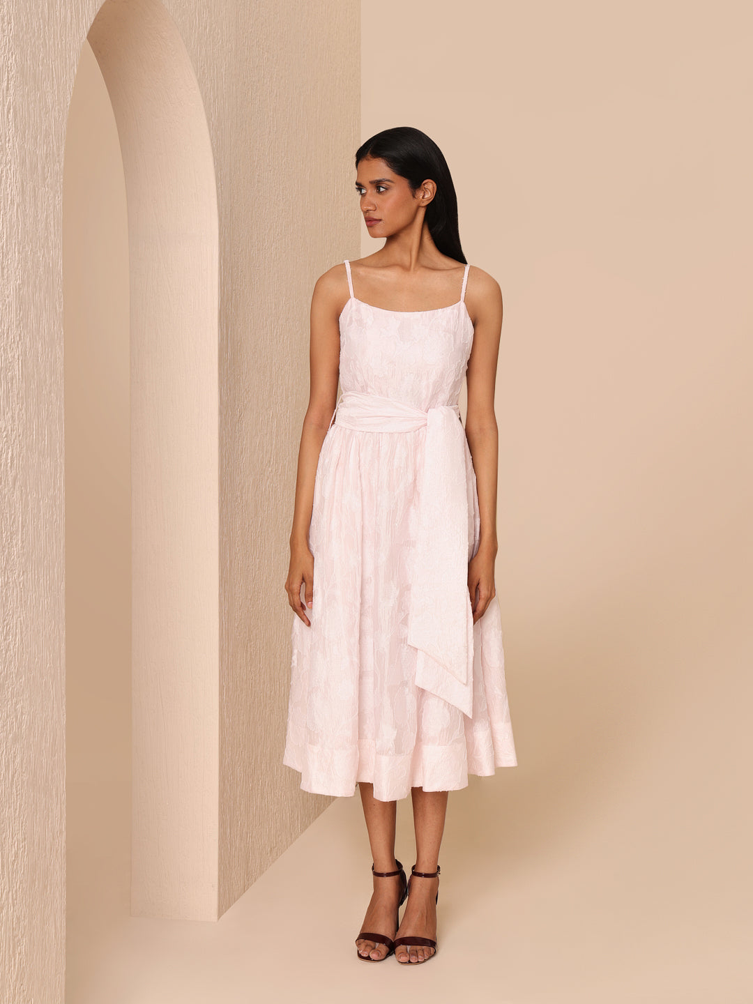 Light Pink Textured Midi Dress