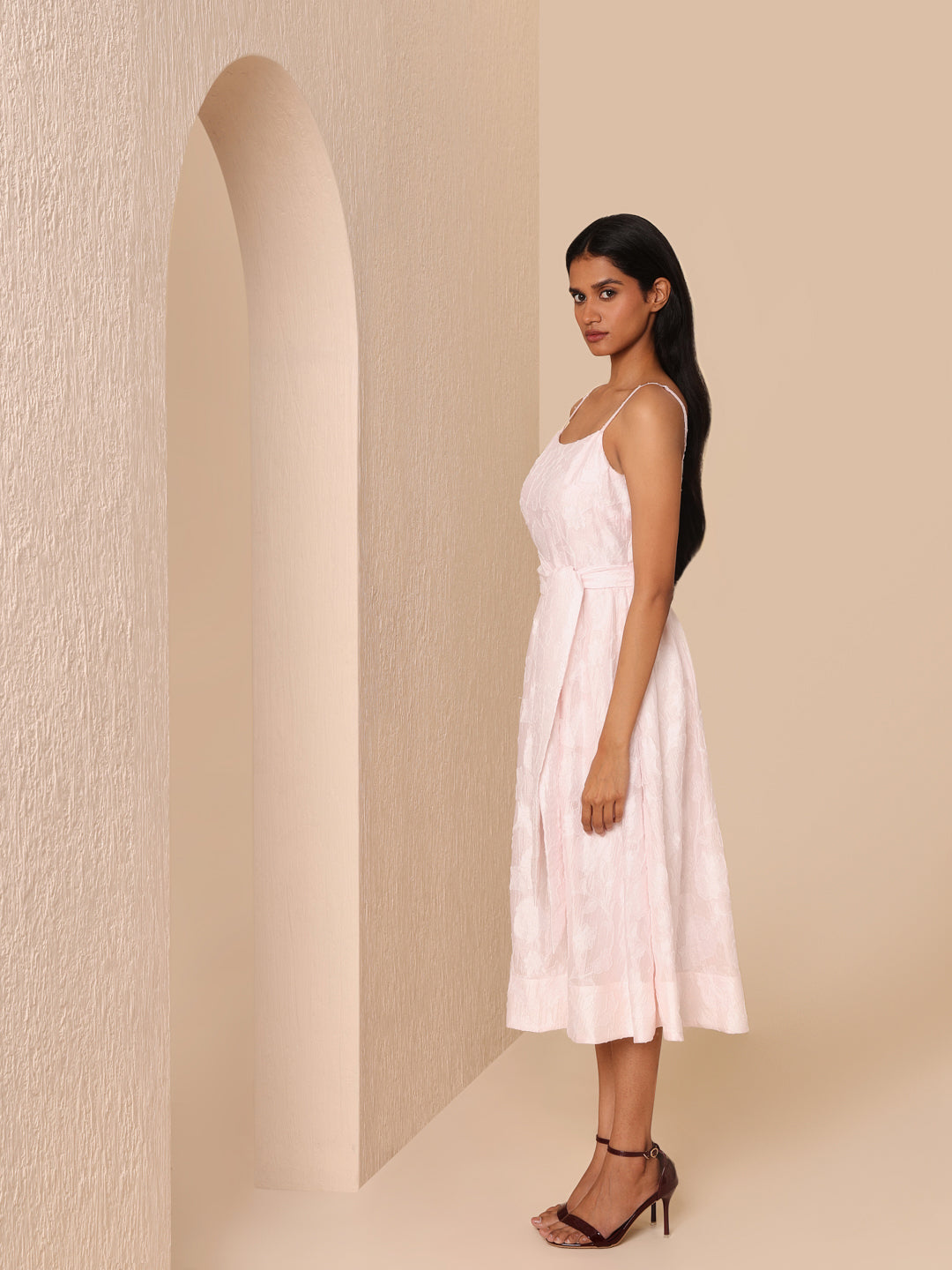 Light Pink Textured Midi Dress