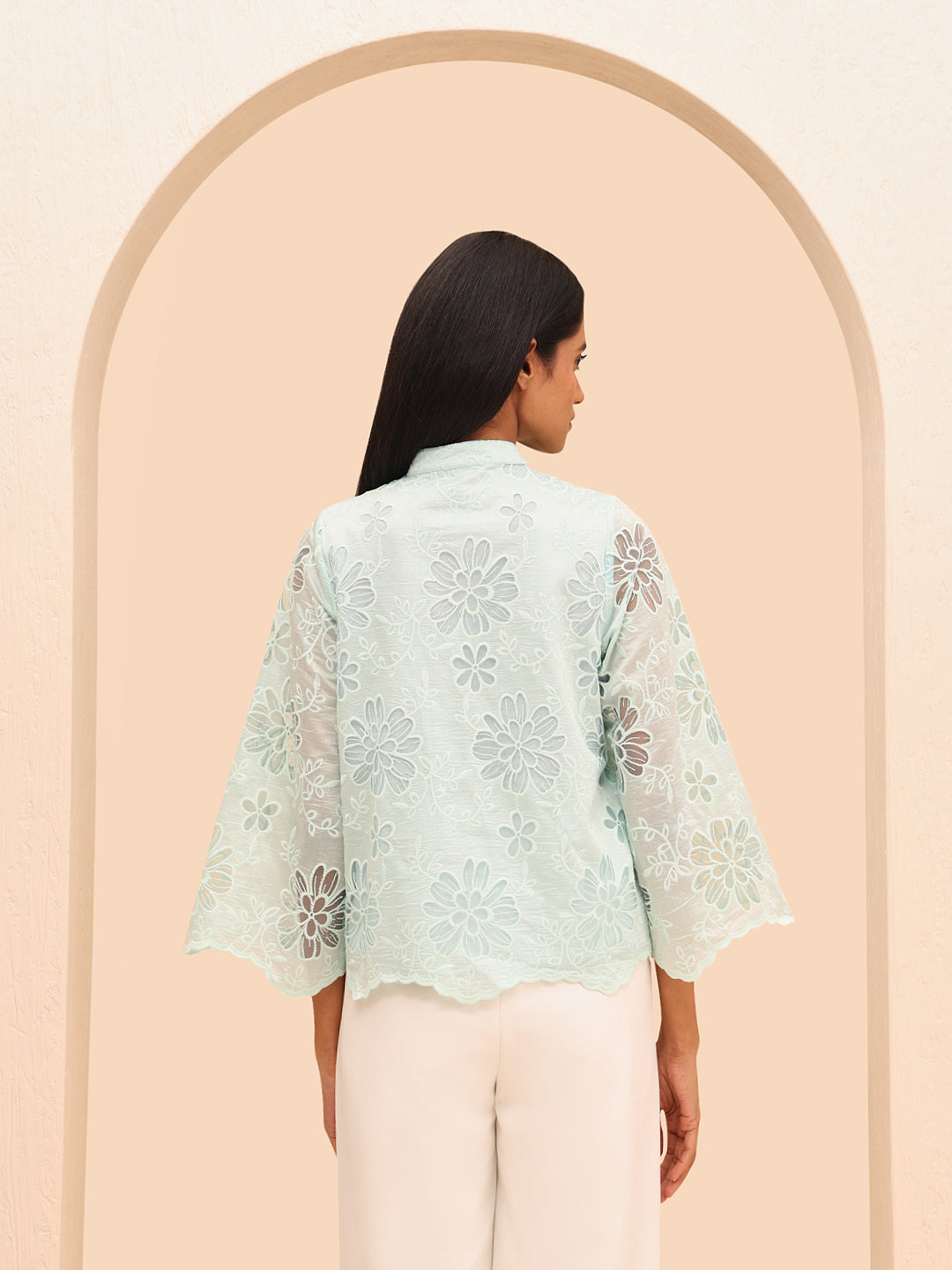 Blue Floral Embroidered Shirt