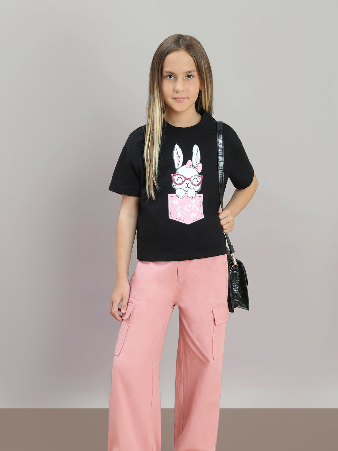 GIRL Black Printed Cotton T-shirt