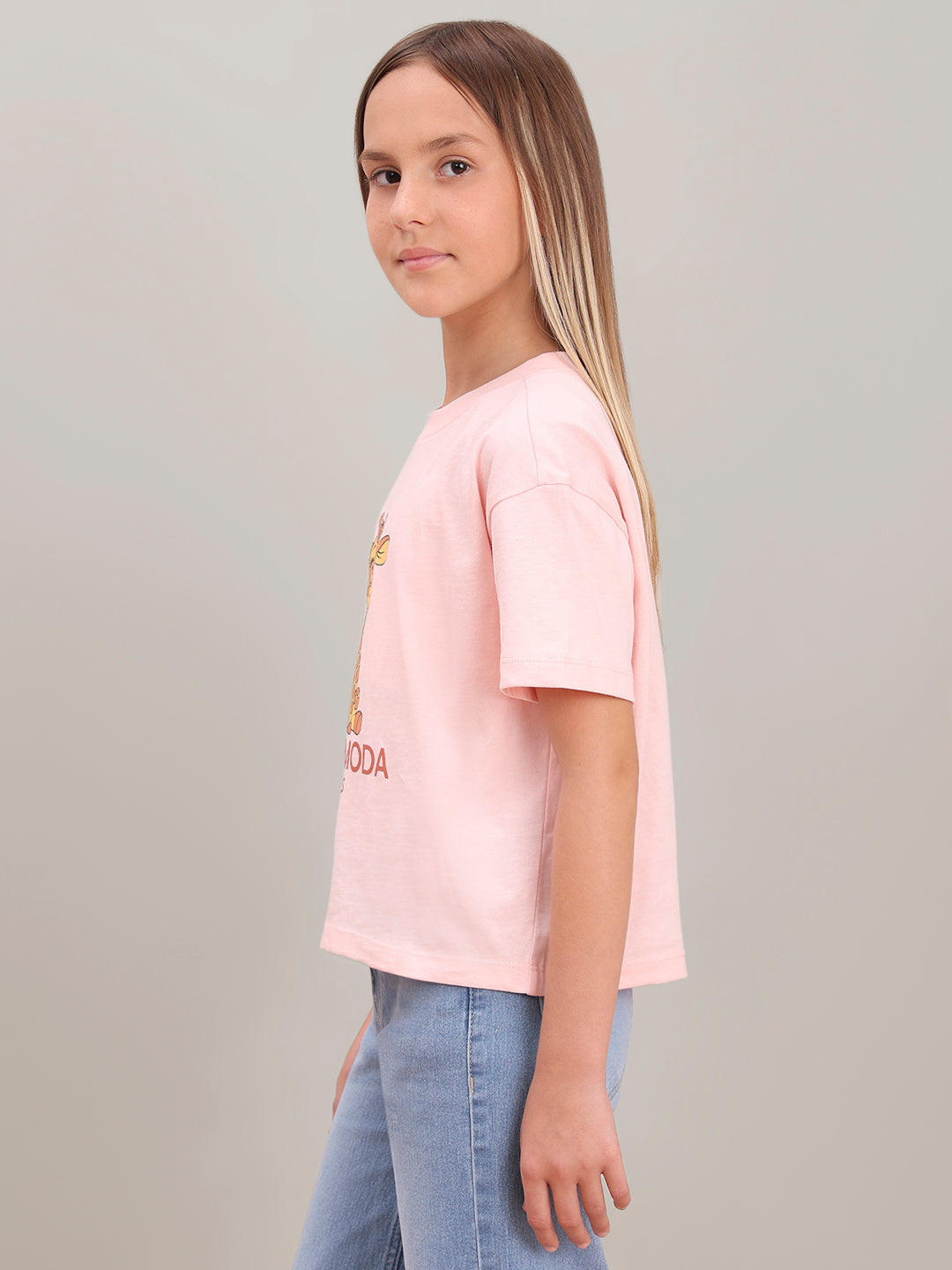 GIRL Pink Giraffe Print Cotton T-shirt