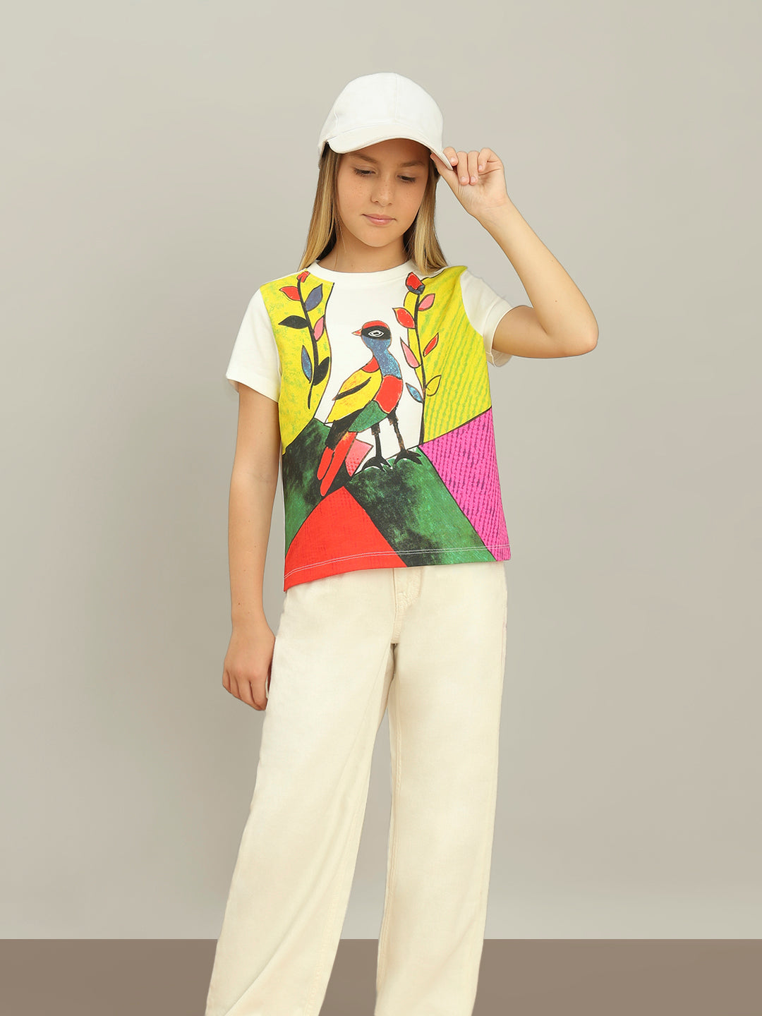 GIRL White Artistic Illustration T-shirt