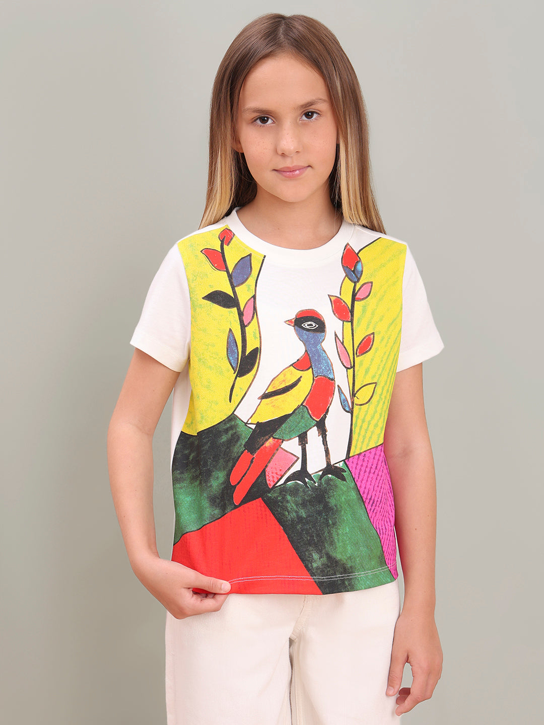 GIRL White Artistic Illustration T-shirt