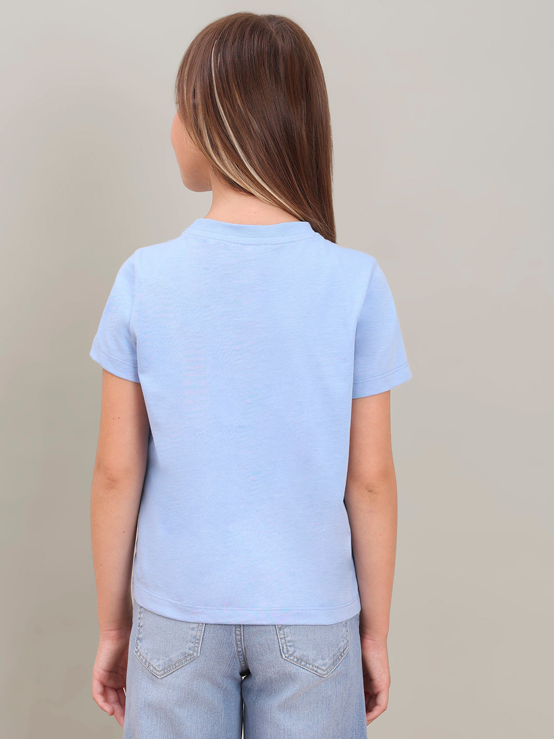 GIRL Blue Printed Cotton T-shirt