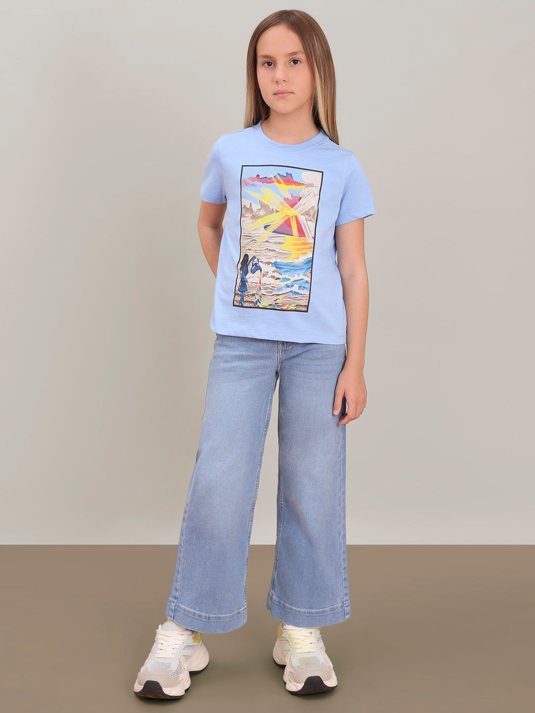 GIRL Blue Printed Cotton T-shirt