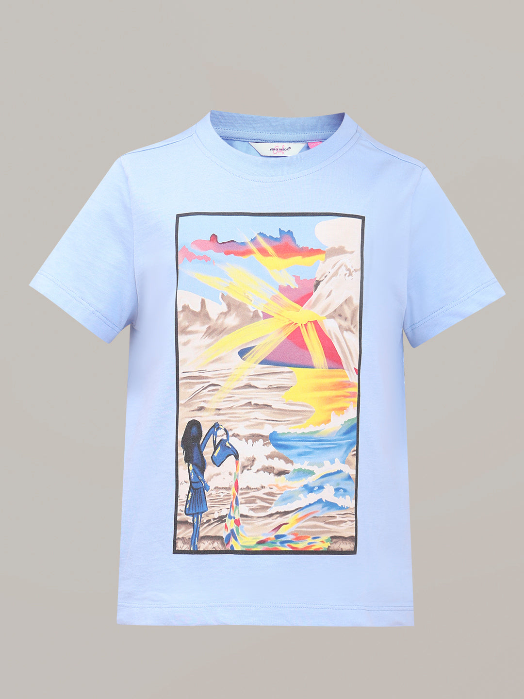 GIRL Blue Printed Cotton T-shirt