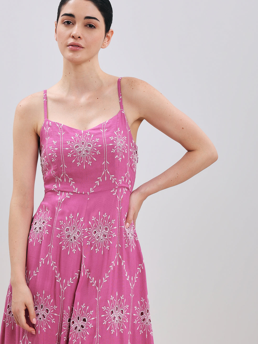 Pink Cut-Work Maxi Dress