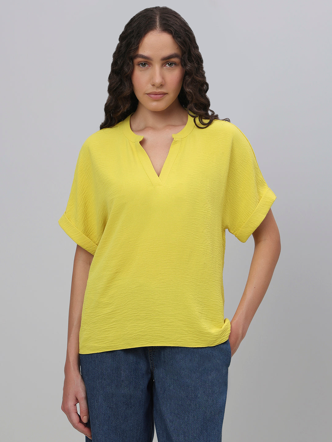 V-Neck Textured Top - Yellow