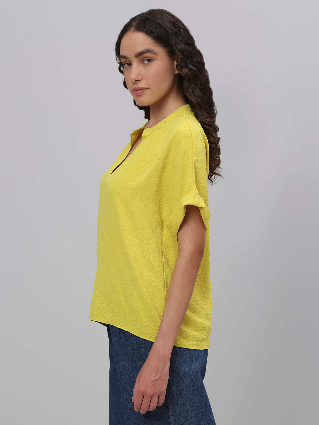 V-Neck Textured Top - Yellow