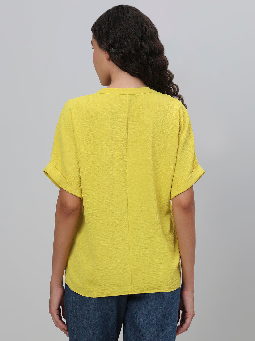 V-Neck Textured Top - Yellow