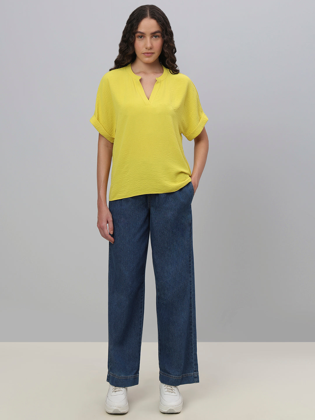 V-Neck Textured Top - Yellow