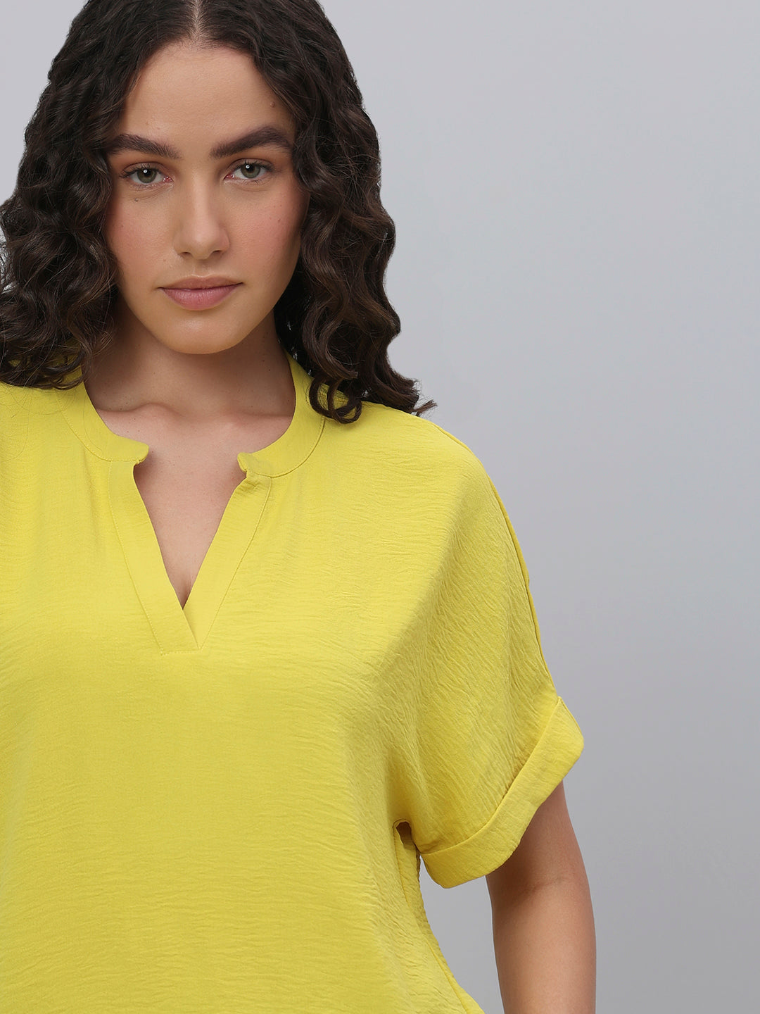 V-Neck Textured Top - Yellow