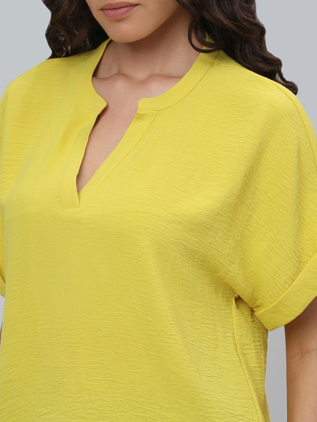 V-Neck Textured Top - Yellow