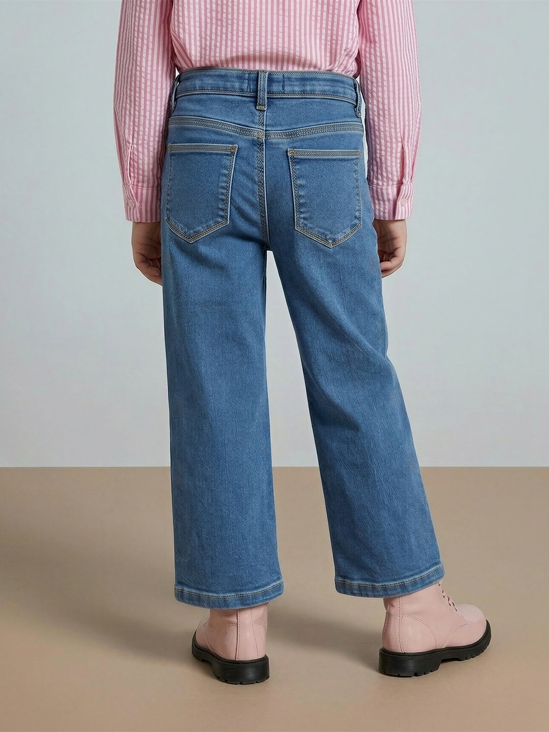 GIRLS Dark Blue Embroidered Wide Leg Jeans