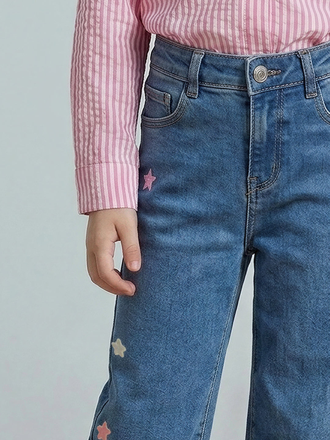 GIRLS Dark Blue Embroidered Wide Leg Jeans