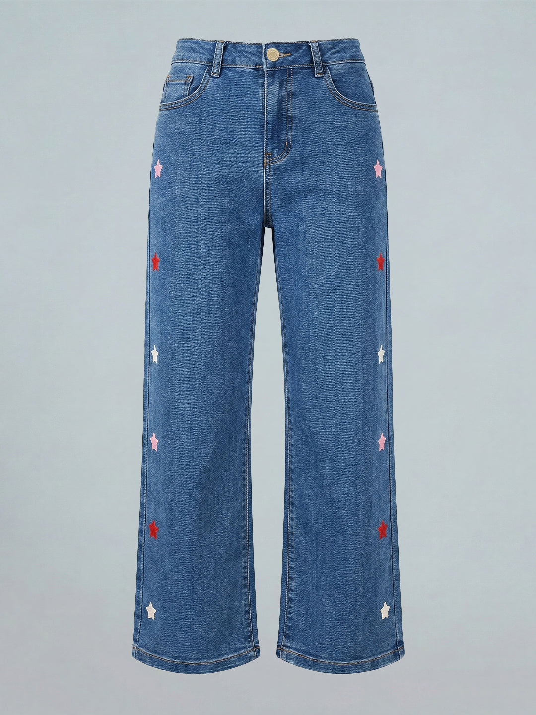 GIRLS Dark Blue Embroidered Wide Leg Jeans