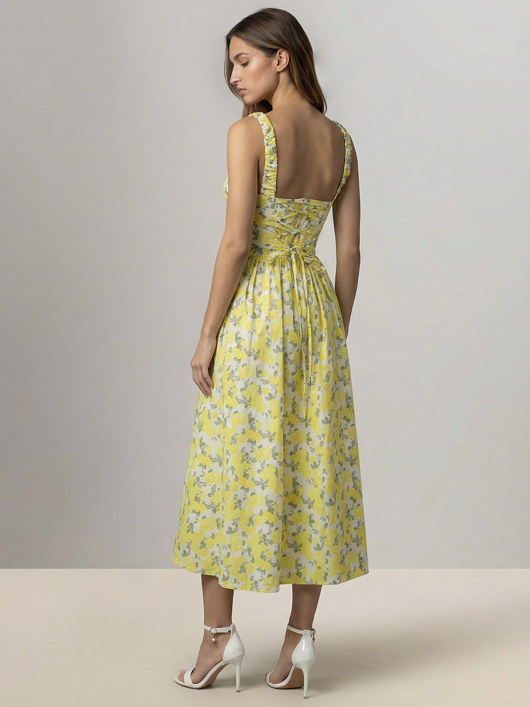 Yellow Floral Flowy Midi Dress