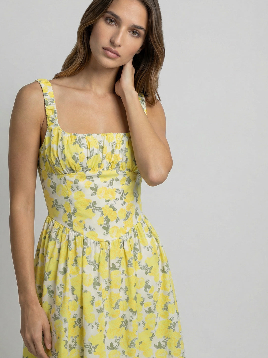 Yellow Floral Flowy Midi Dress