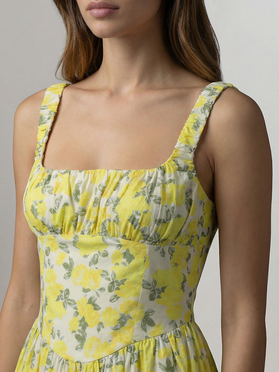Yellow Floral Flowy Midi Dress