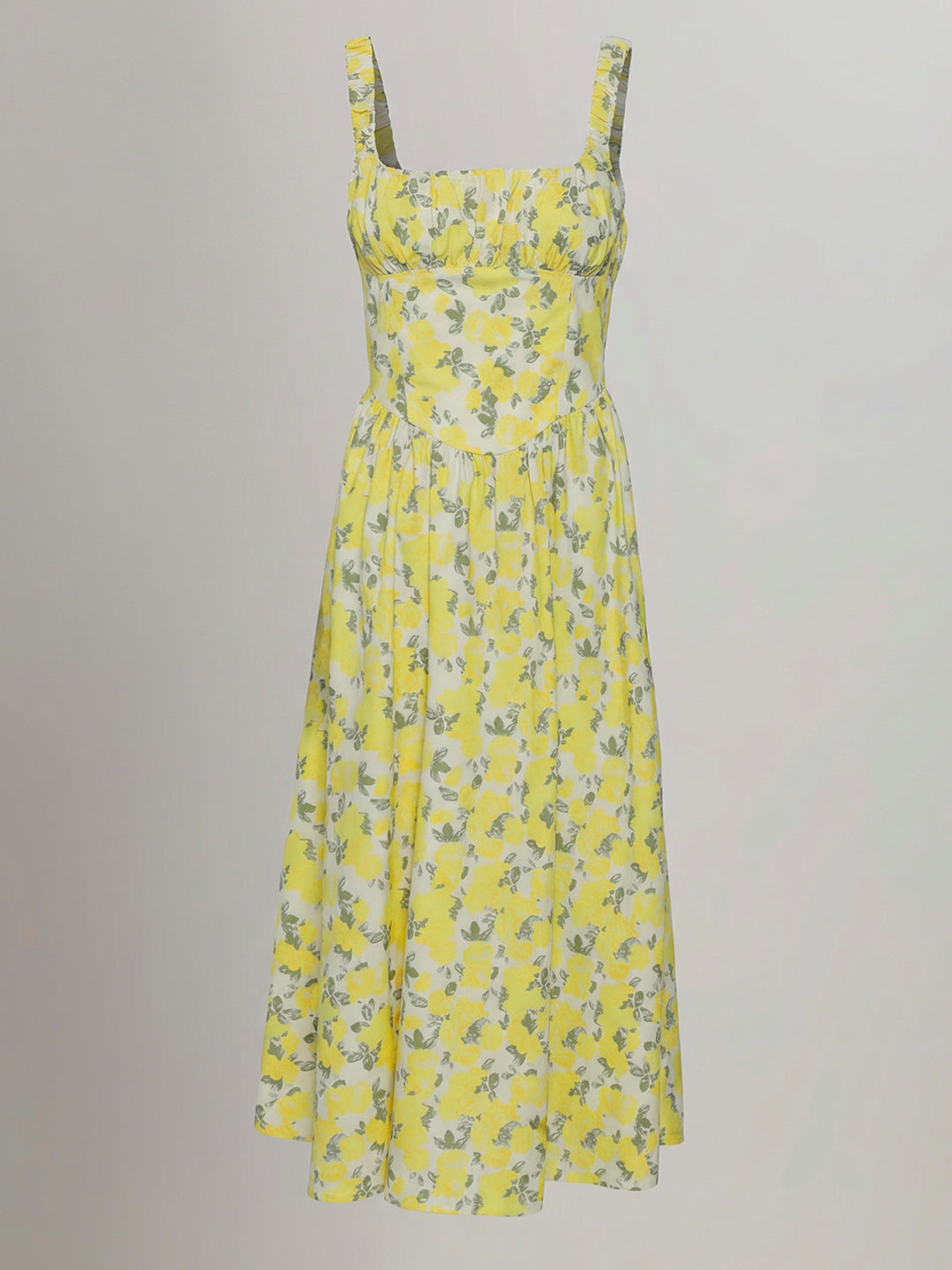 Yellow Floral Flowy Midi Dress