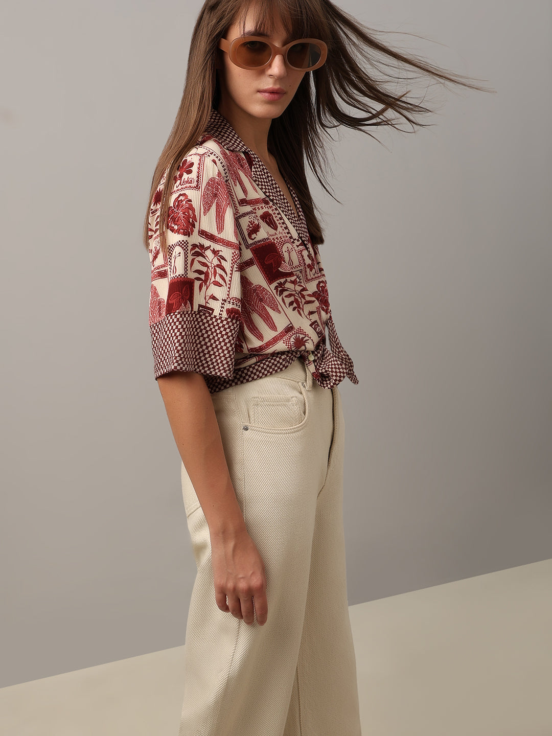 Brown Printed Resort-Style Shirt