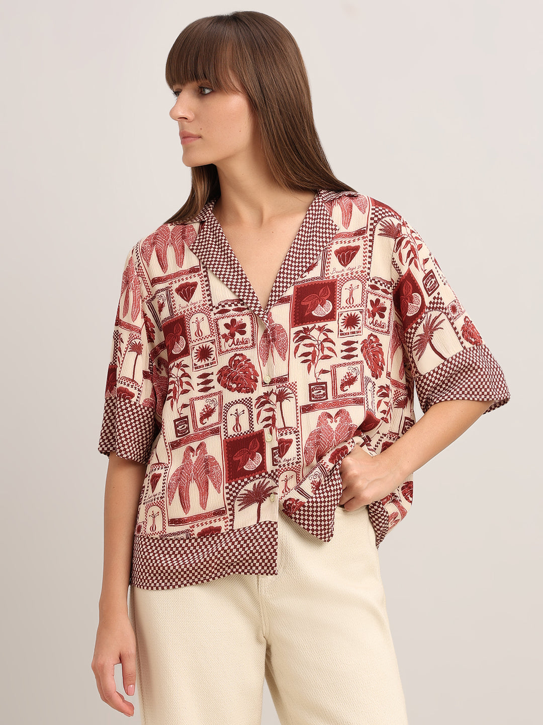 Brown Printed Resort-Style Shirt