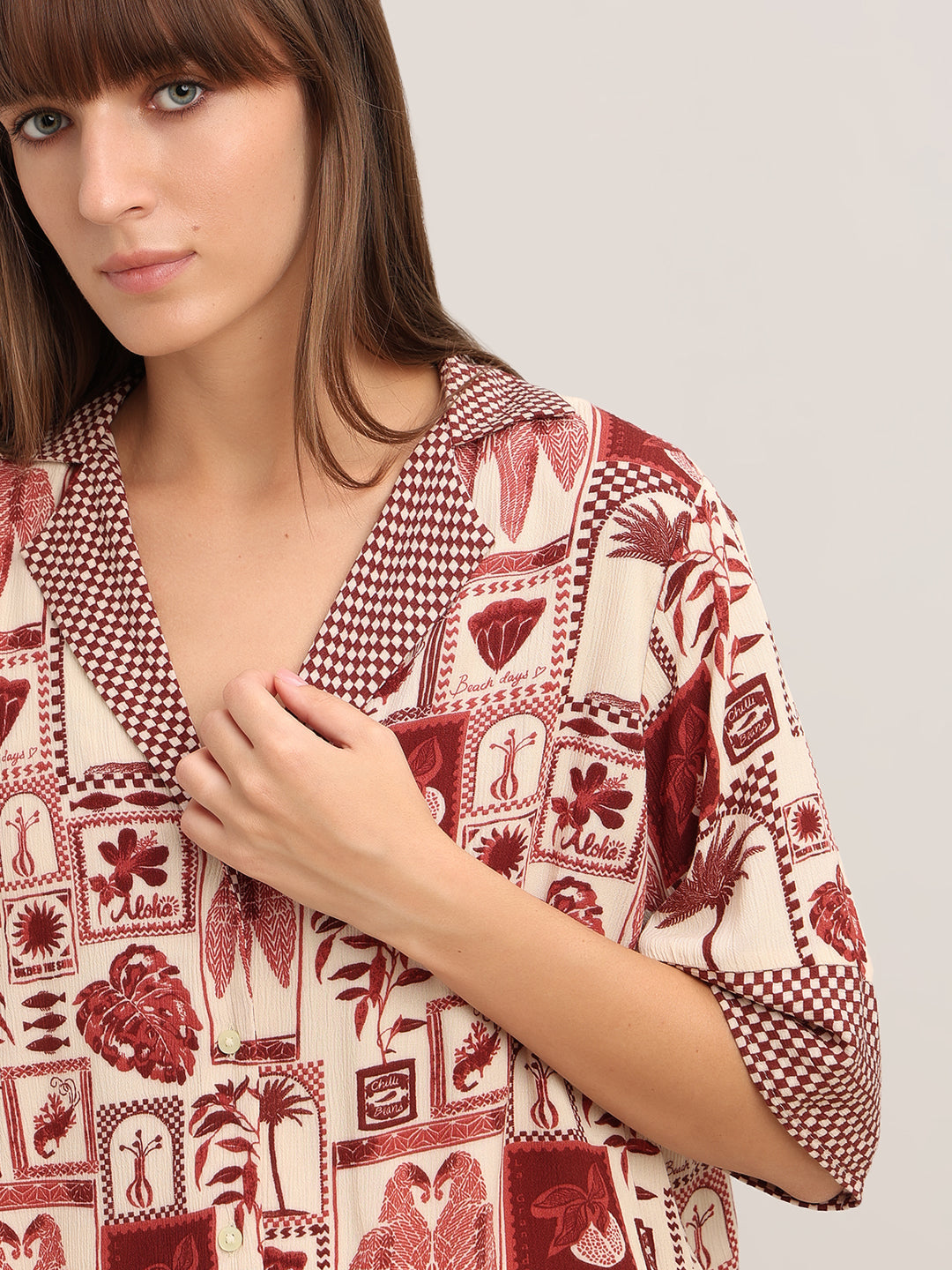 Brown Printed Resort-Style Shirt