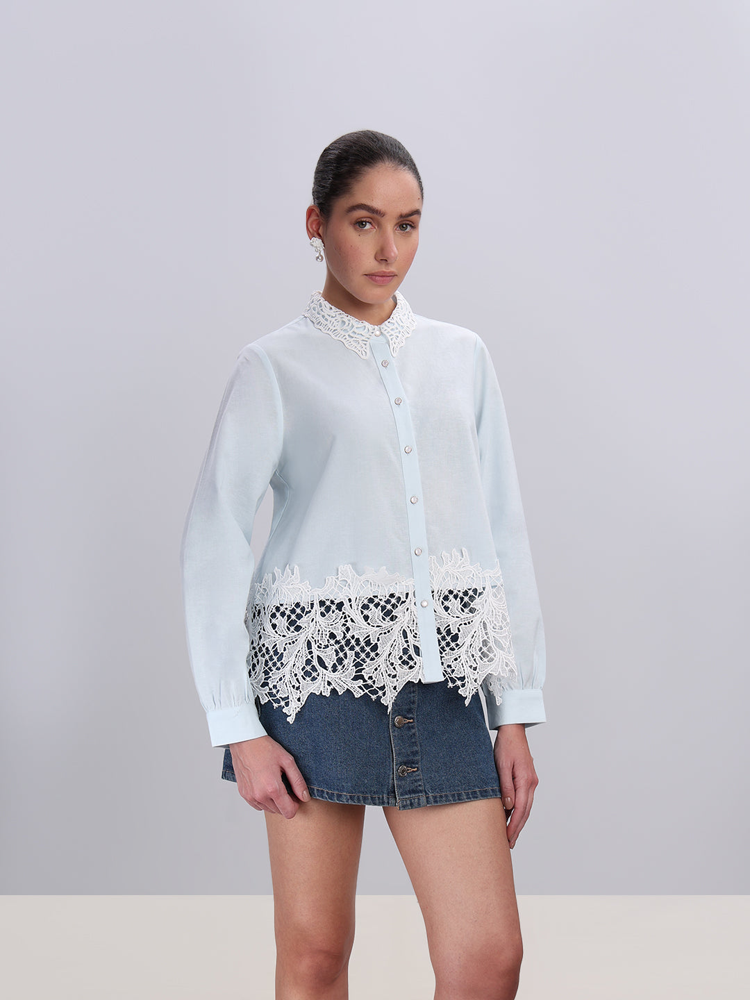 Light Blue Lace Detail Shirt