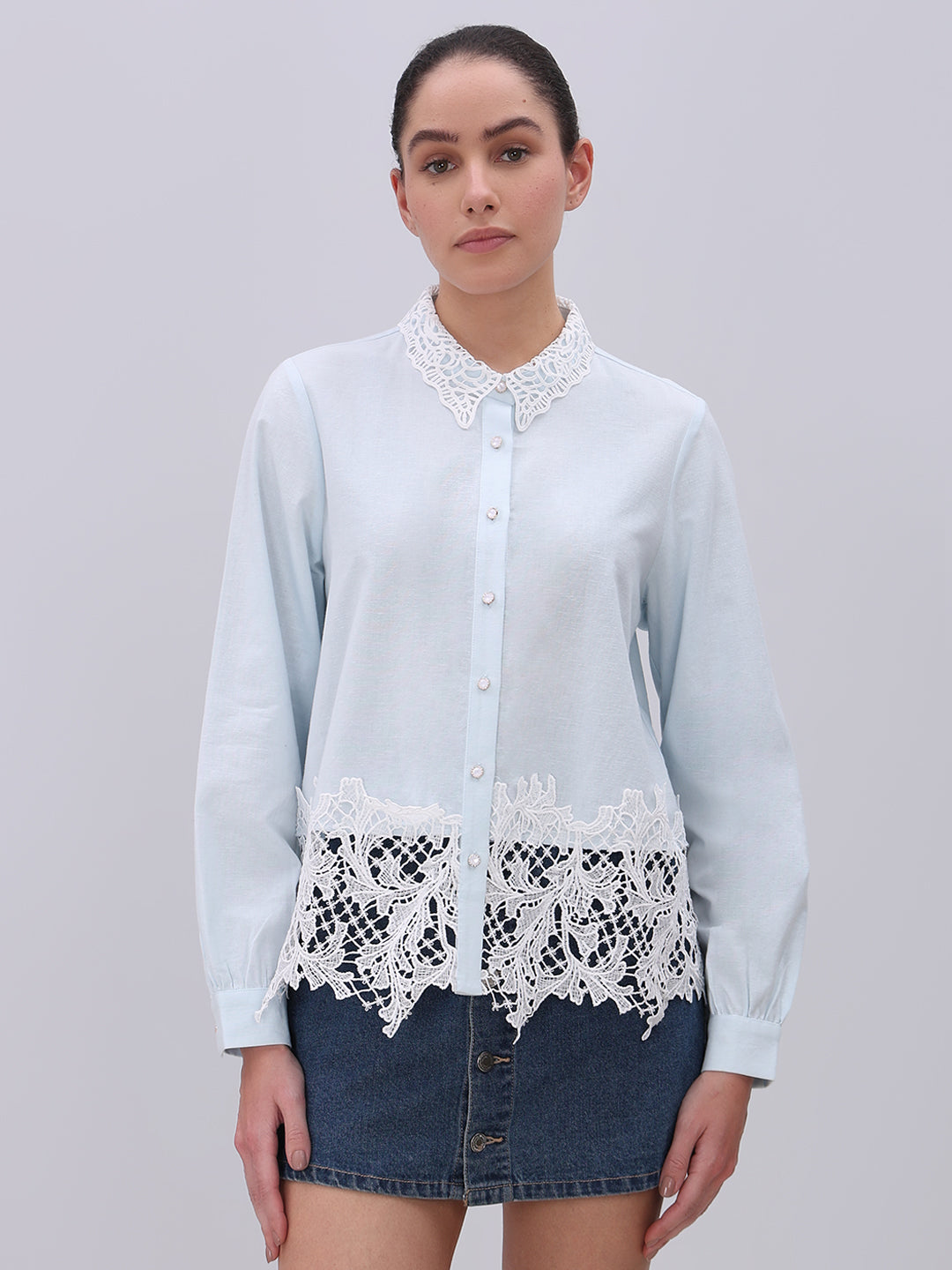 Light Blue Lace Detail Shirt