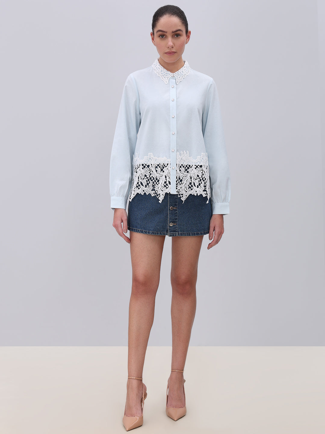 Light Blue Lace Detail Shirt