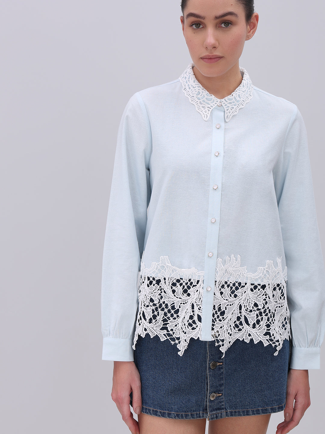 Light Blue Lace Detail Shirt