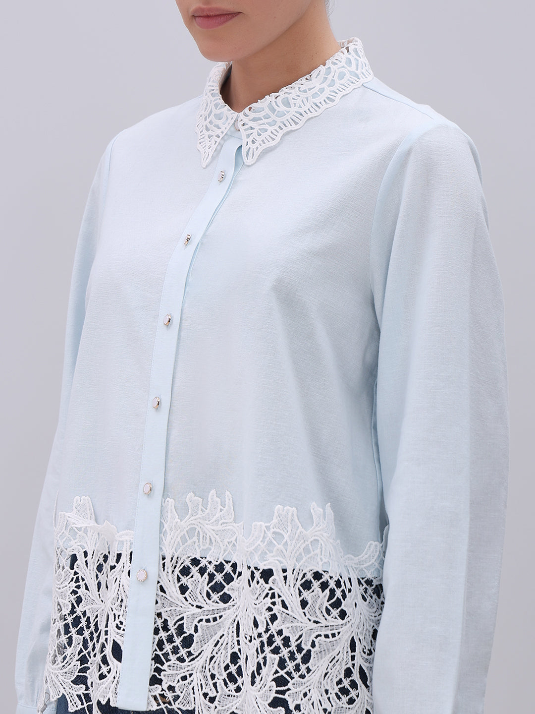 Light Blue Lace Detail Shirt