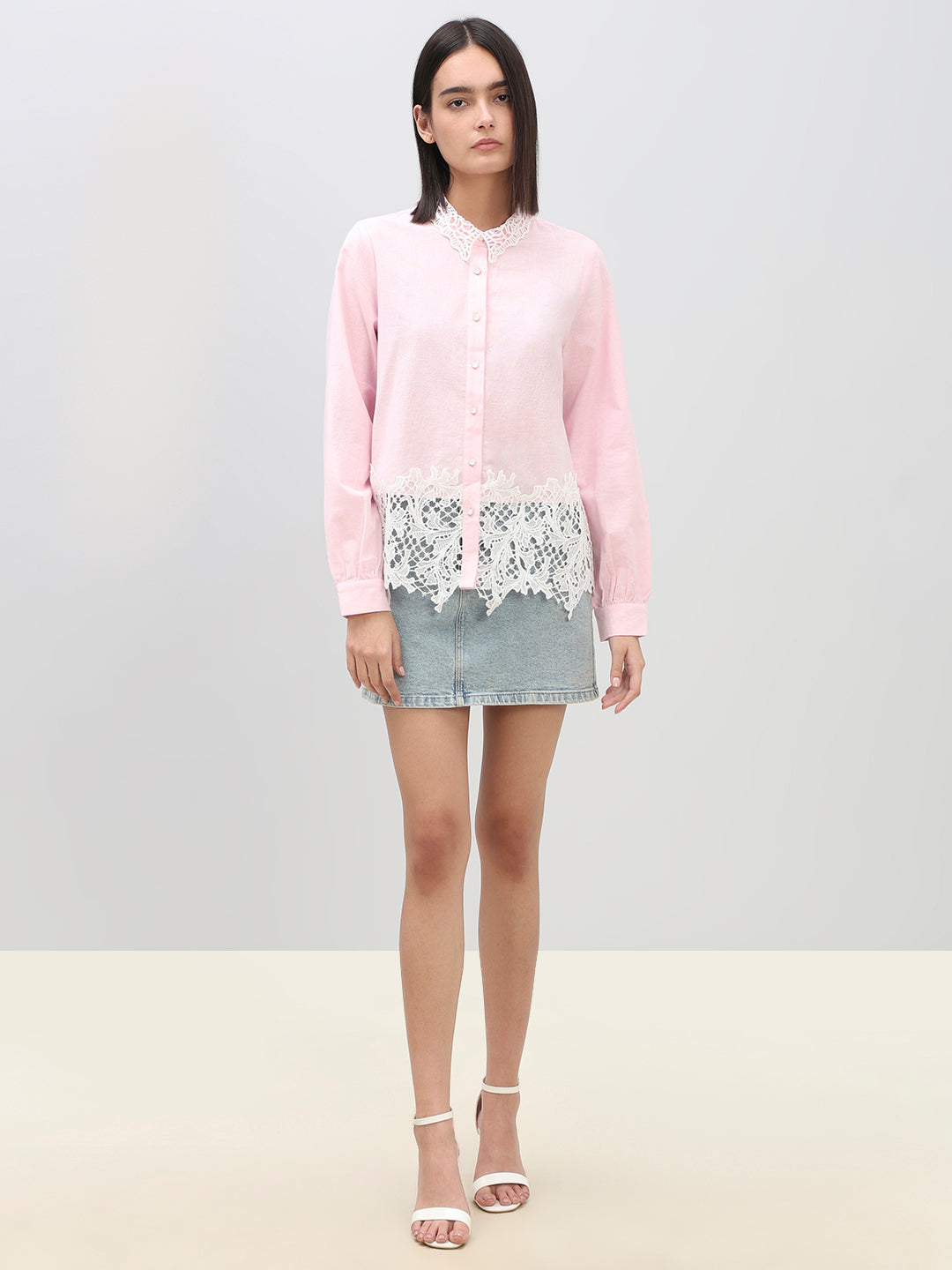 Pink Lace Detail Shirt