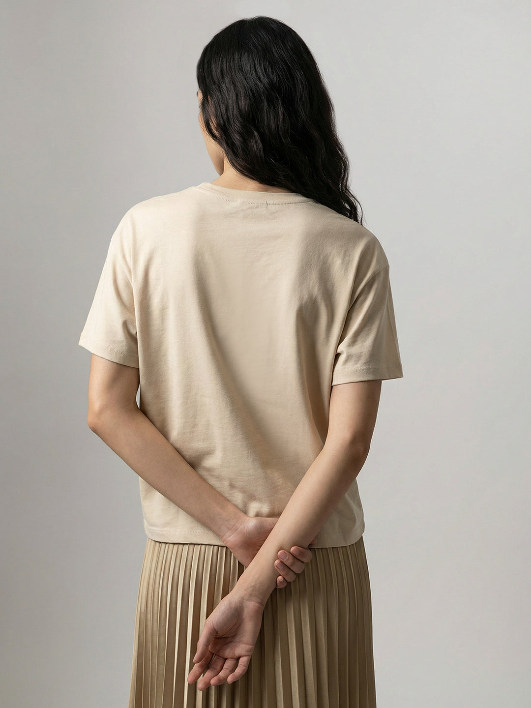 Ecru Printed Cotton T-shirt