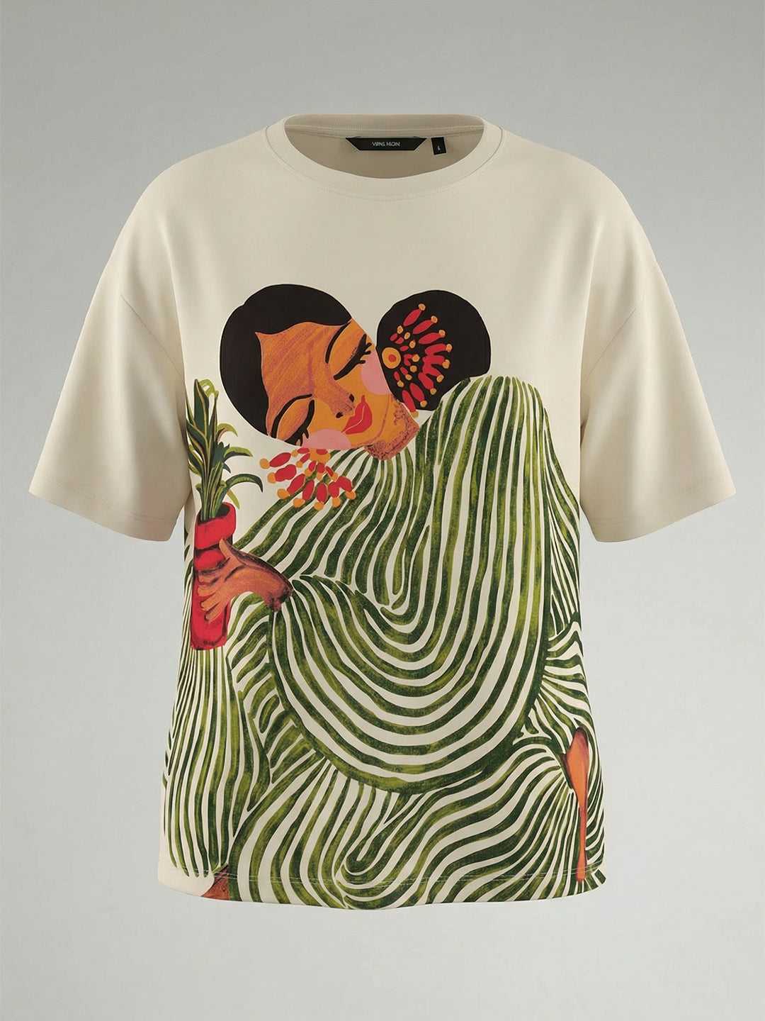 Ecru Printed Cotton T-shirt