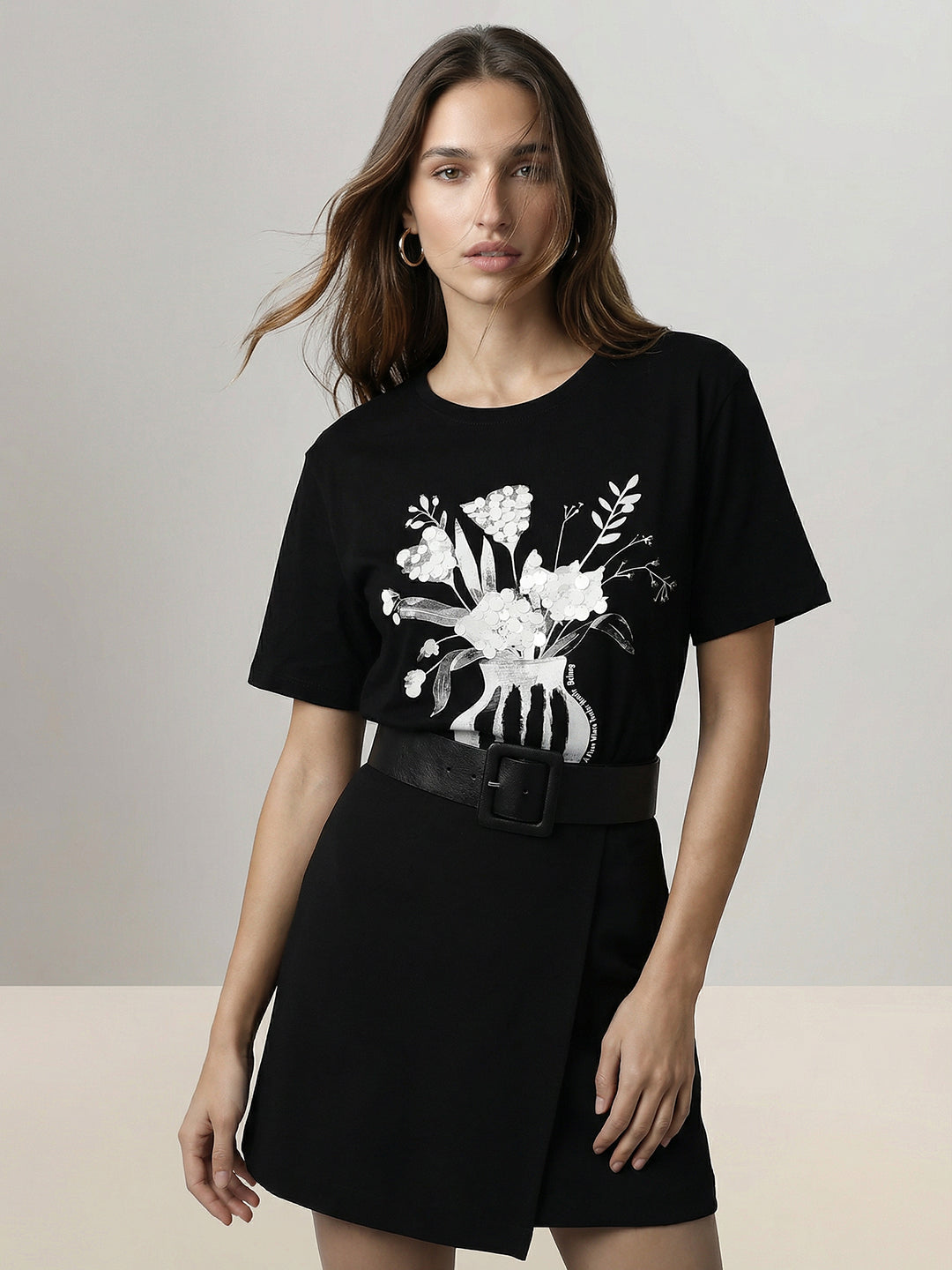 Black Printed Cotton T-Shirt
