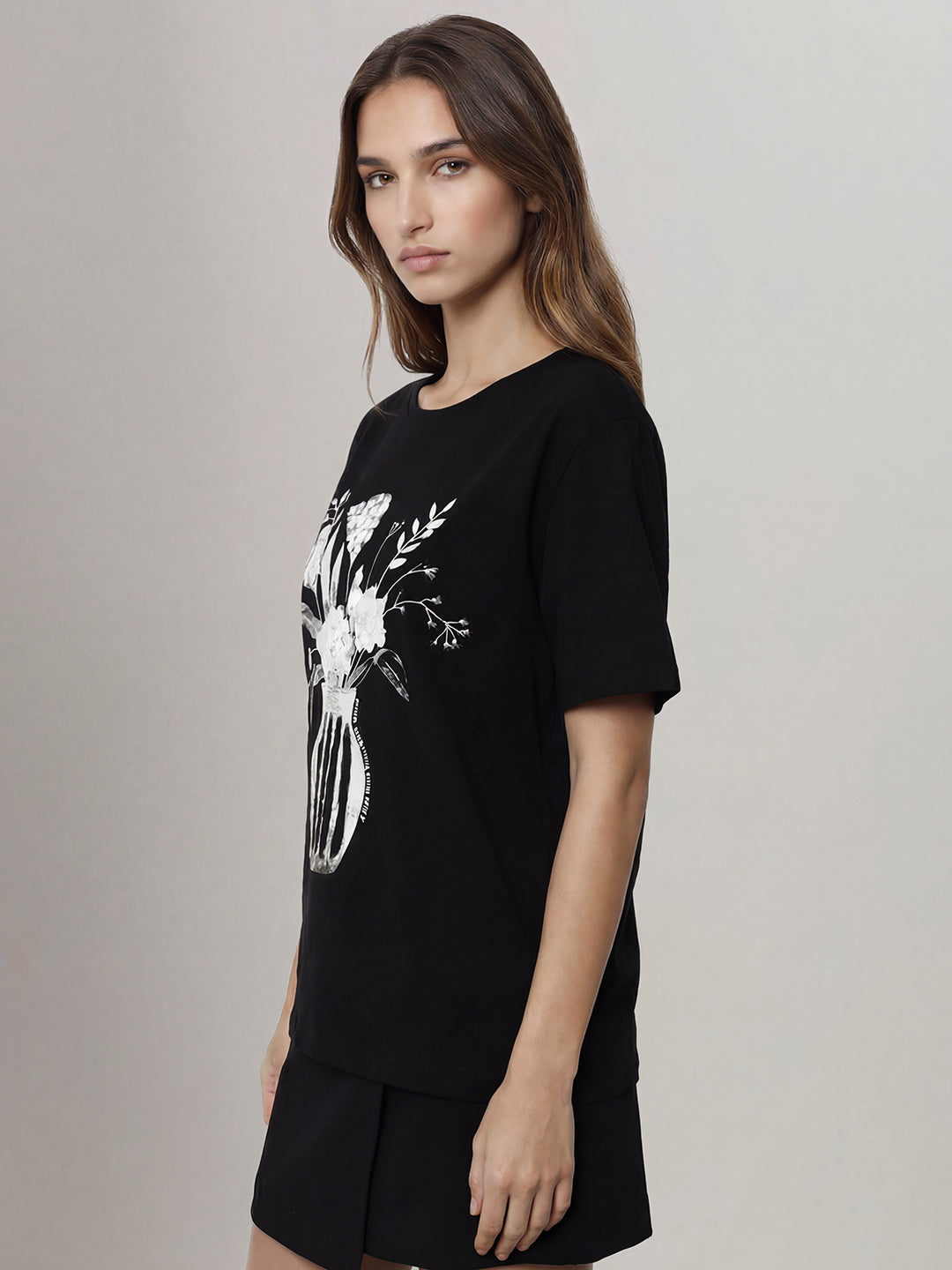 Black Printed Cotton T-Shirt