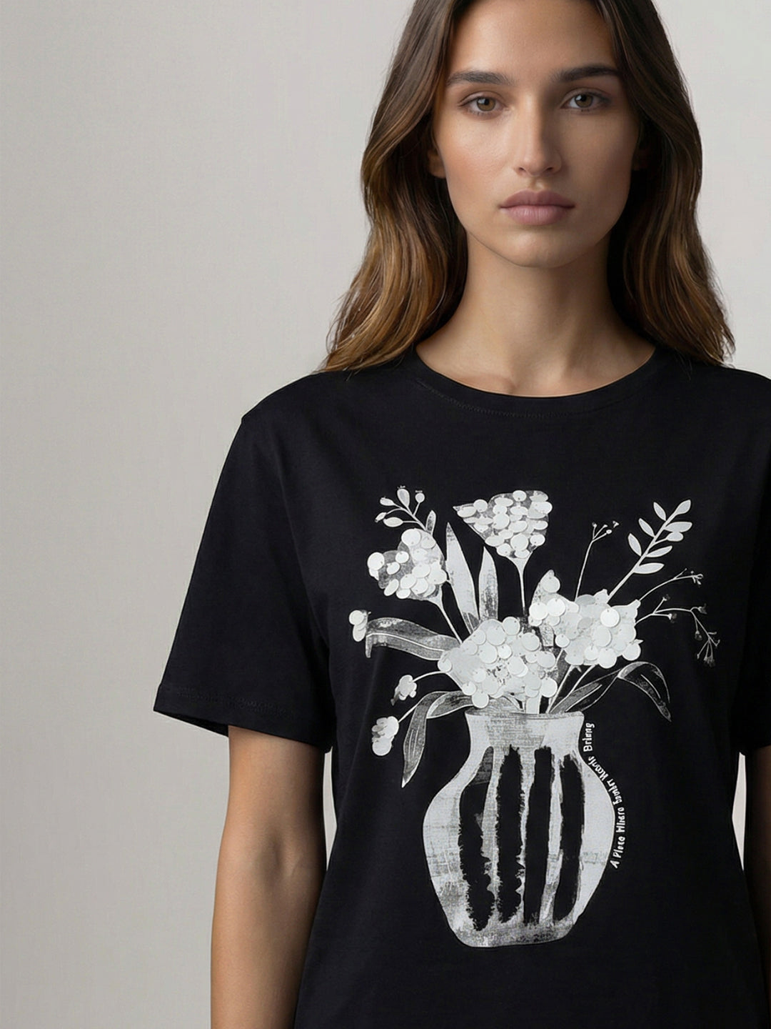 Black Printed Cotton T-Shirt