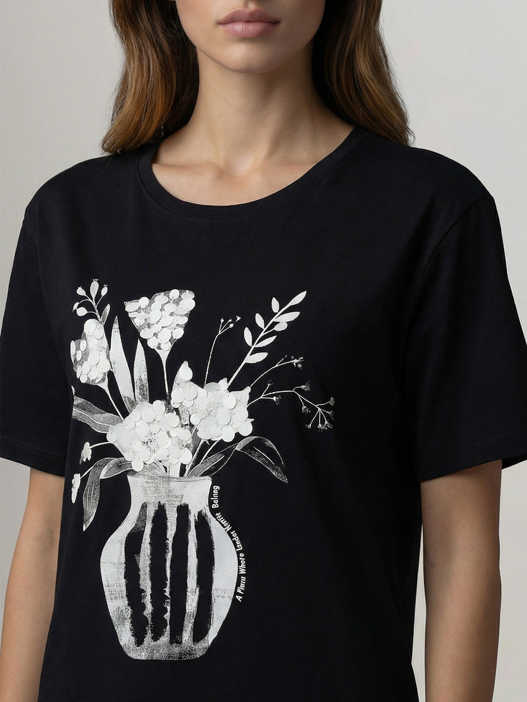 Black Printed Cotton T-Shirt