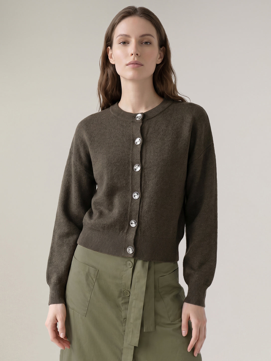 Dark Green O-Neck Cardigan