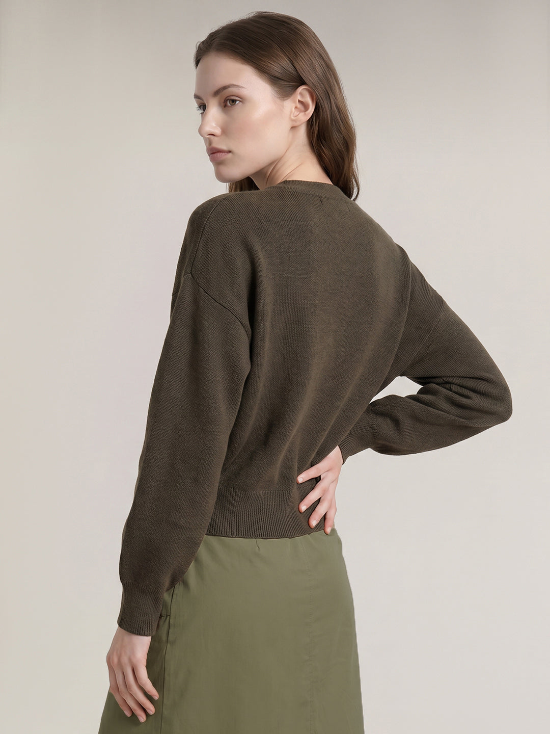 Dark Green O-Neck Cardigan