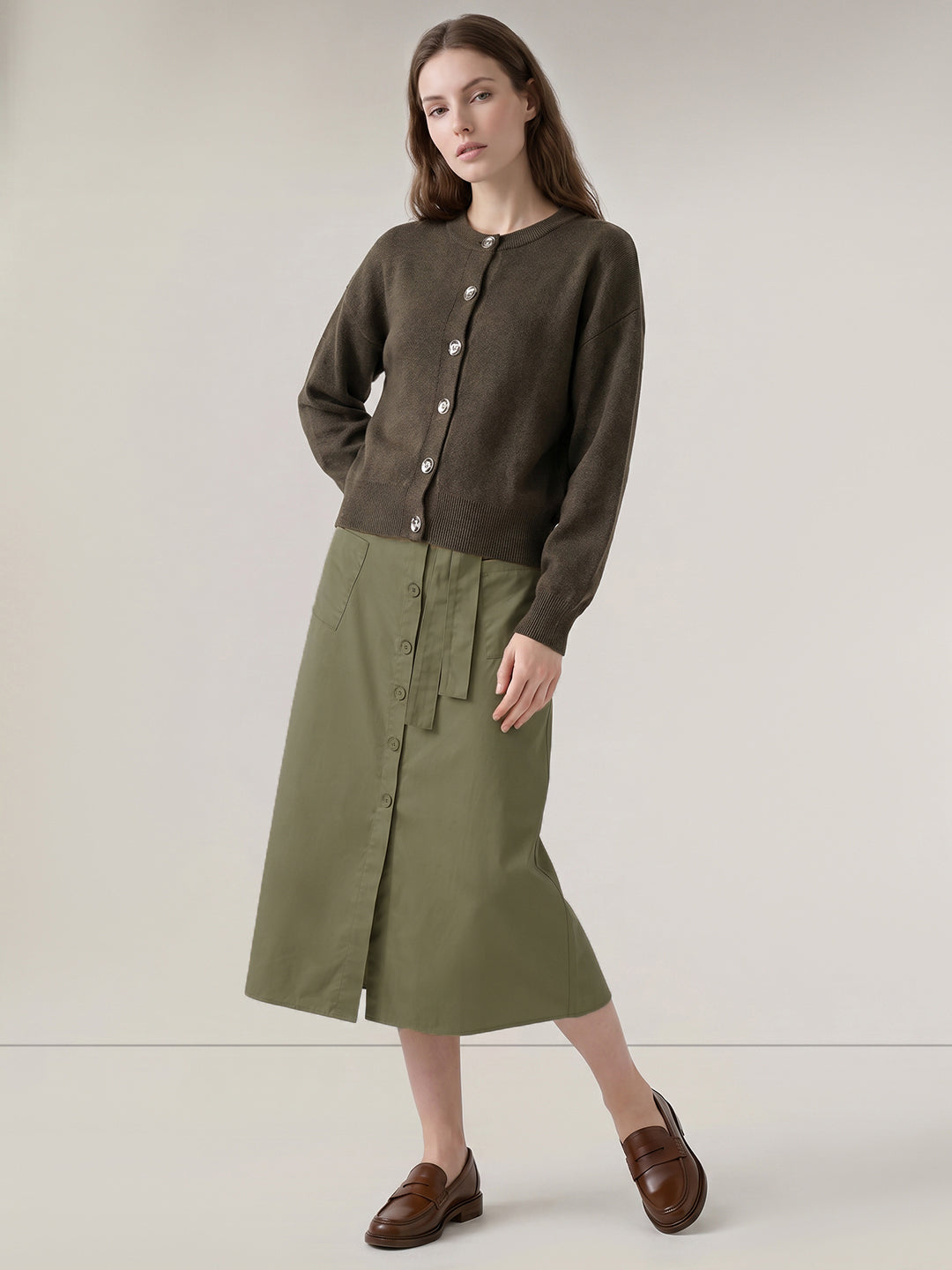 Dark Green O-Neck Cardigan