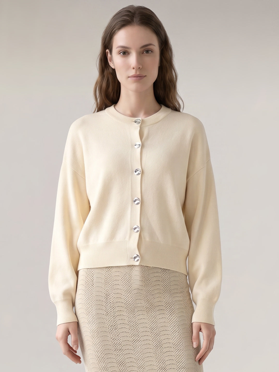 Beige O-Neck Cardigan