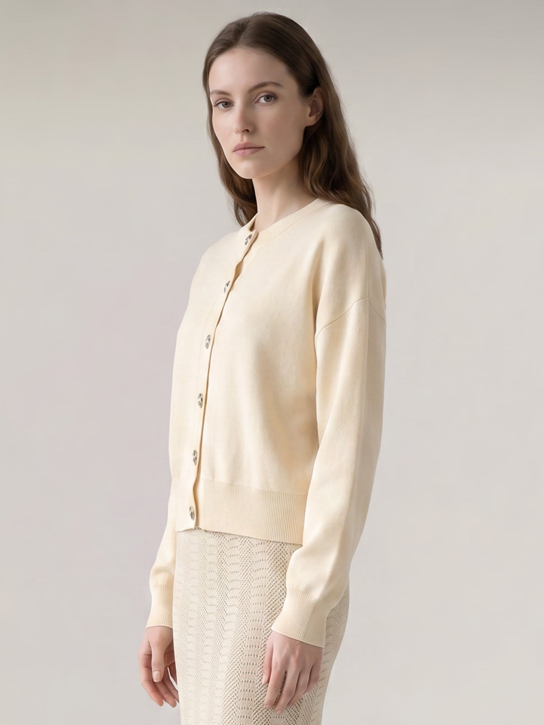 Beige O-Neck Cardigan